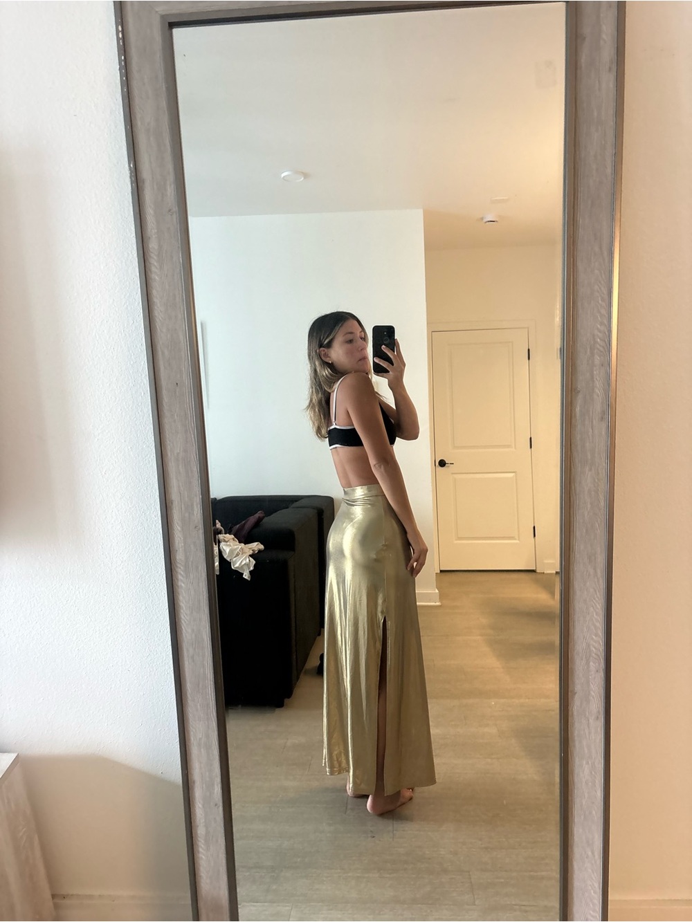 Gold Satin High-Waist Maxi Skirt